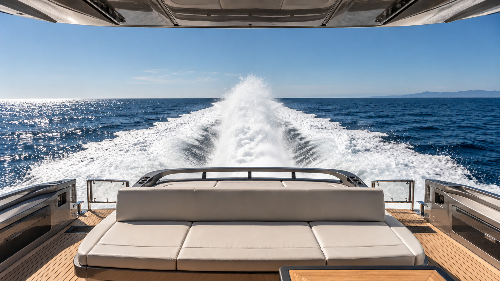 Wake behind a luxury yacht crossing the Aegean
